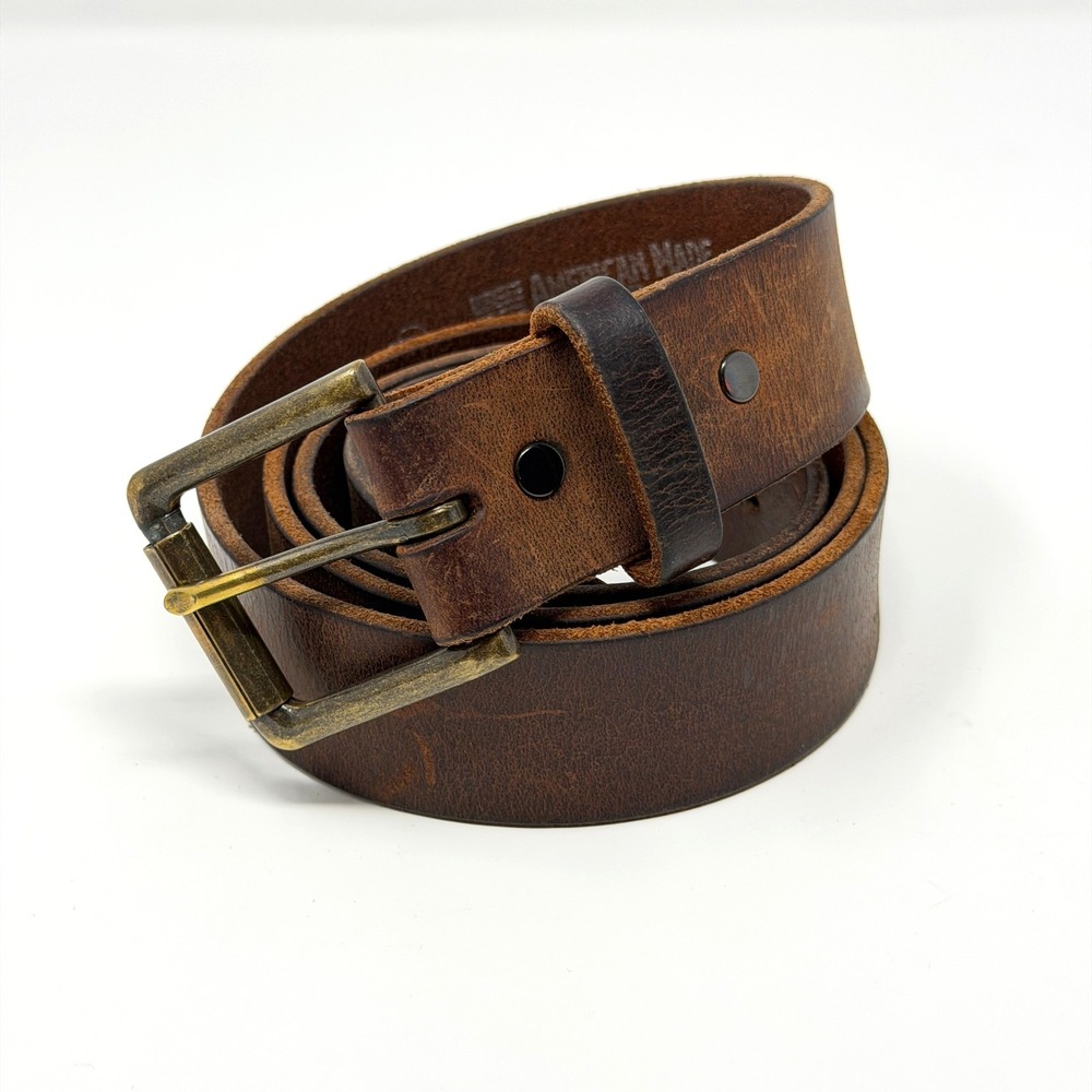 Amish Made Belts Mens Leather Belt Brown Patina Brass Buckle 44